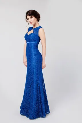 ---Royal blue dress for special occasions slipped with sweetheart neckline, features a bow strap on the front--