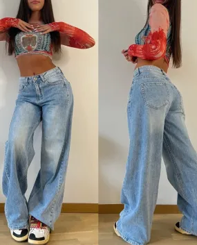 2024 New Retro  Style Long Wide Leg Pants Hot Girls Loose Wide Leg Jeans Women's High Waist Pants