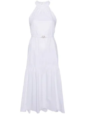 American-Neck Long Dress With Belt