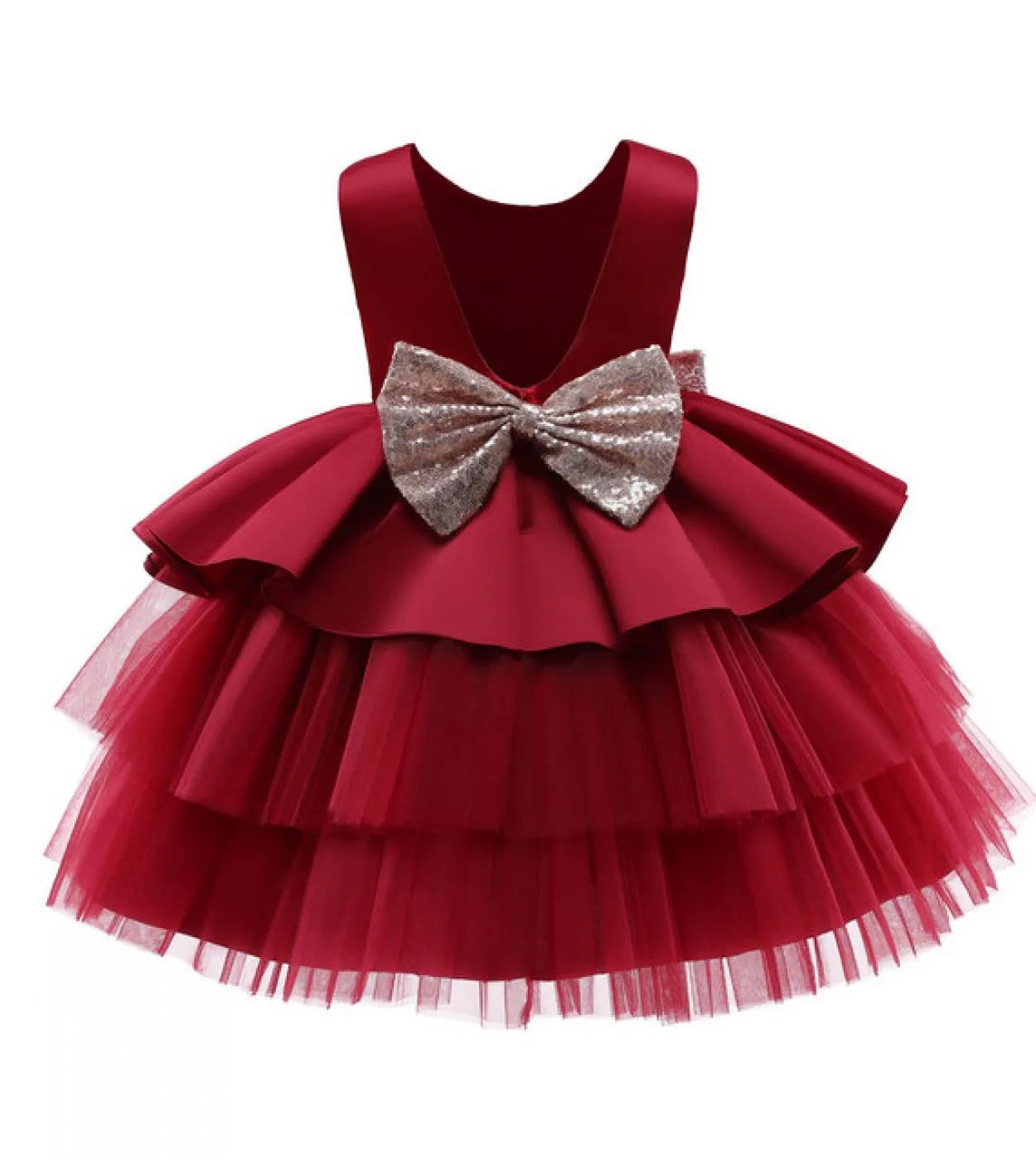 Baby Girl Princess Dress 1st Girls Birthday Battesimo Abiti a strati Neonato Bowknot Senza maniche Tutu Panno Carino Infa