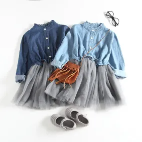 Denim-tulle baby dress