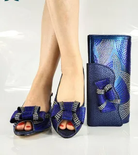 Design italiano Lastest African Hot Selling Speical Band stretta e stile incrociato Set di scarpe e borsa da donna in Dblue Co