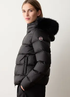 Down jacket with detachable faux fur hood