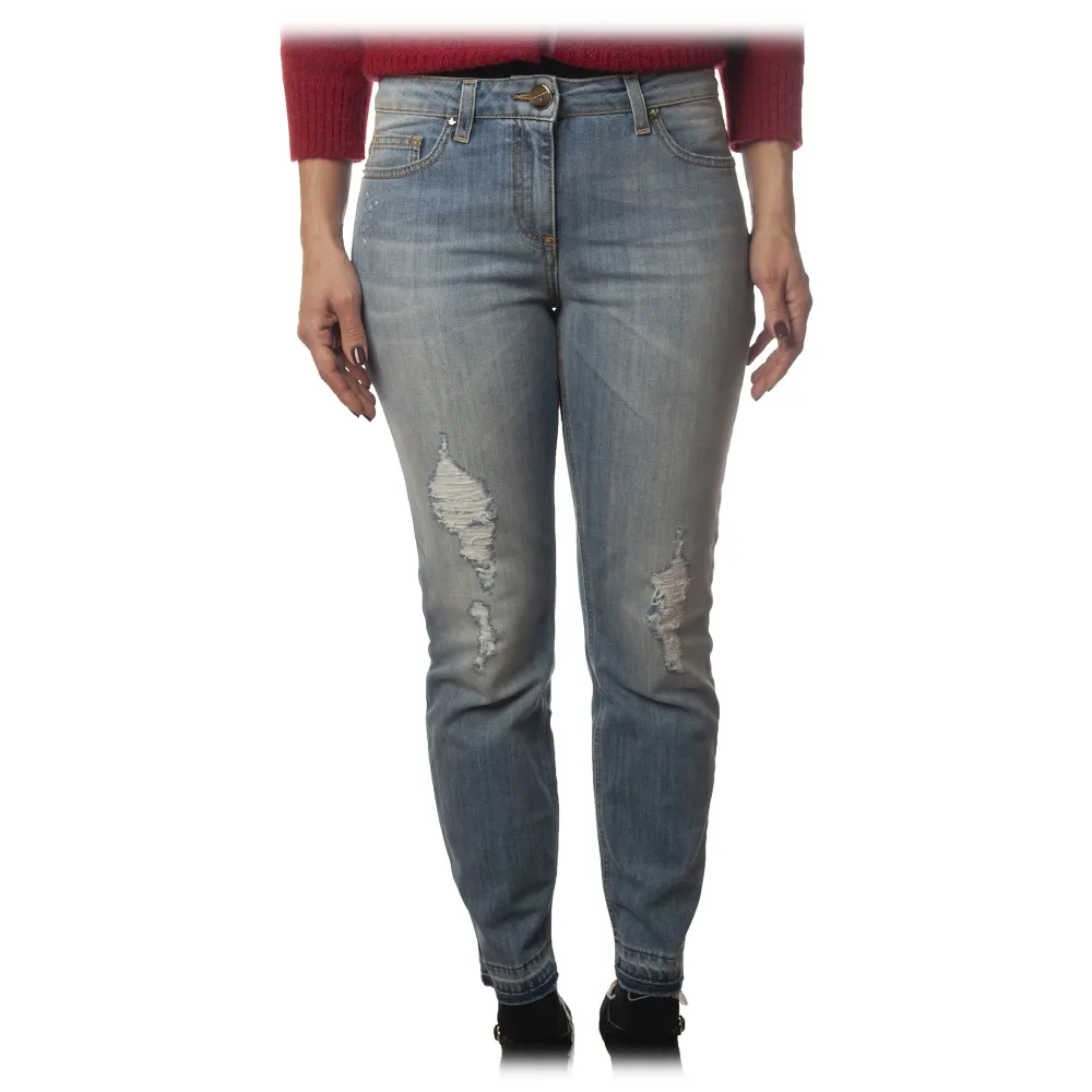 Elisabetta Franchi - Jeans Skinny Slavato - Denim Chiaro - Pantaloni - Made in Italy - Luxury Exclusive Collection