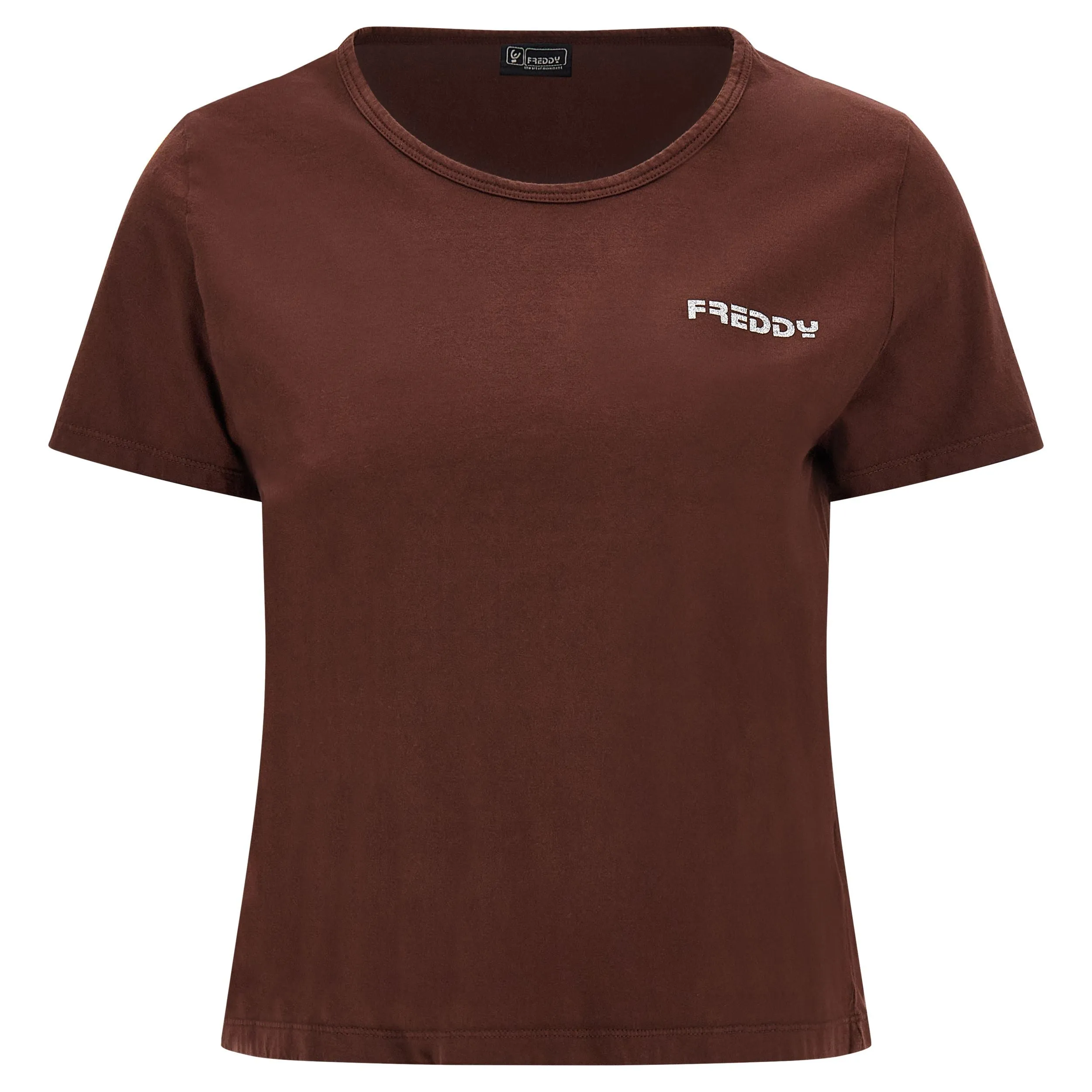 Freddy Lightweight jersey comfort crop top t-shirt FAIRC022X M79X Chocolate Fondant Direct Dyed 