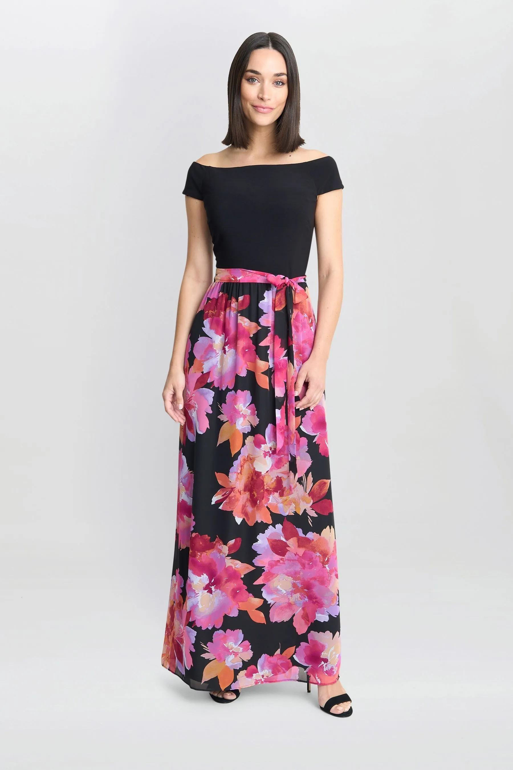 Gina Bacconi Ruth Printed Maxi Black - Dress With Jersey Bodice