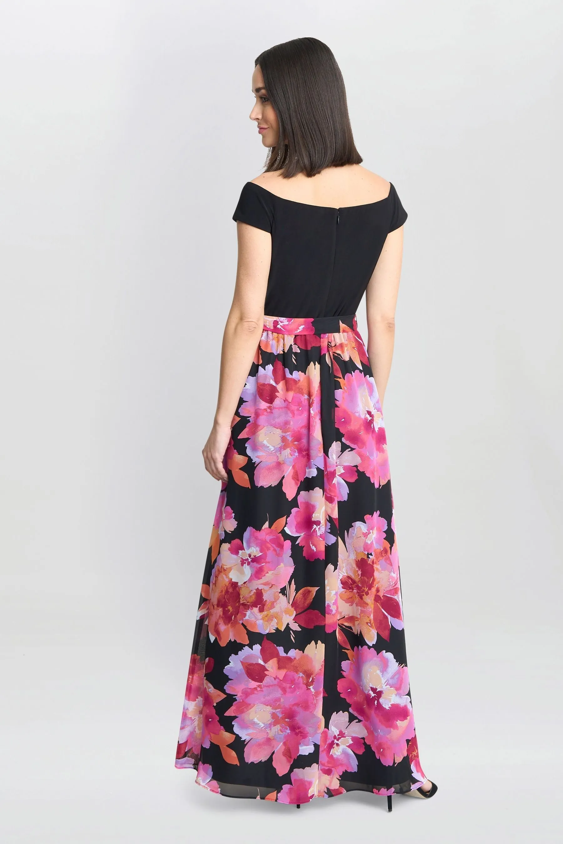 Gina Bacconi Ruth Printed Maxi Black - Dress With Jersey Bodice