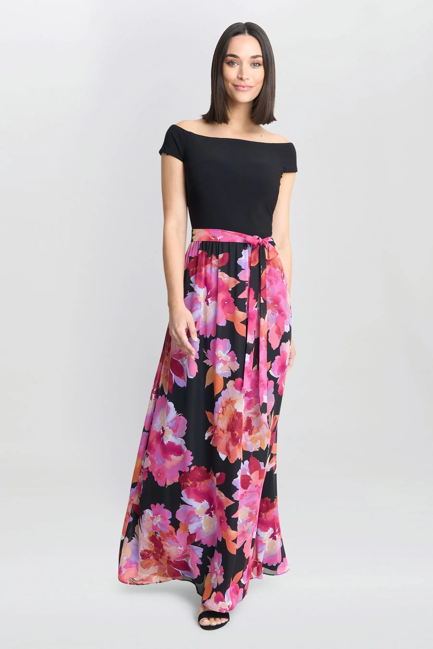 Gina Bacconi Ruth Printed Maxi Black - Dress With Jersey Bodice