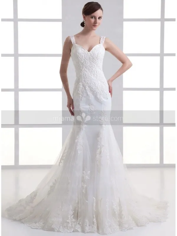 KATYA - A-line Sweetheart Mermaid Chapel train Tulle Wedding dress