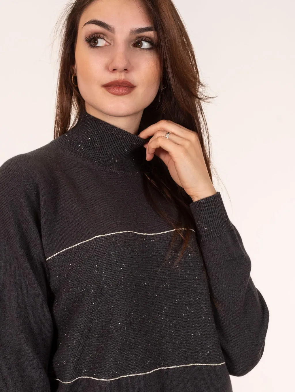 Maglia Peserico e Ricami in Lana, Seta e Cashmere Lurex Antracite