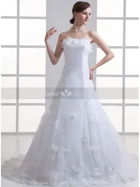 MICHELLE - A-line Strapless Chapel train Satin Wedding dress