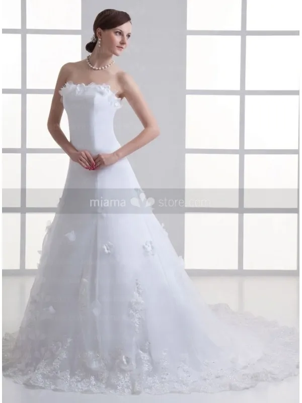 MICHELLE - A-line Strapless Chapel train Satin Wedding dress