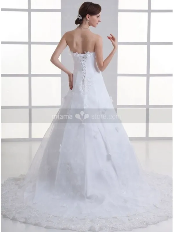 MICHELLE - A-line Strapless Chapel train Satin Wedding dress