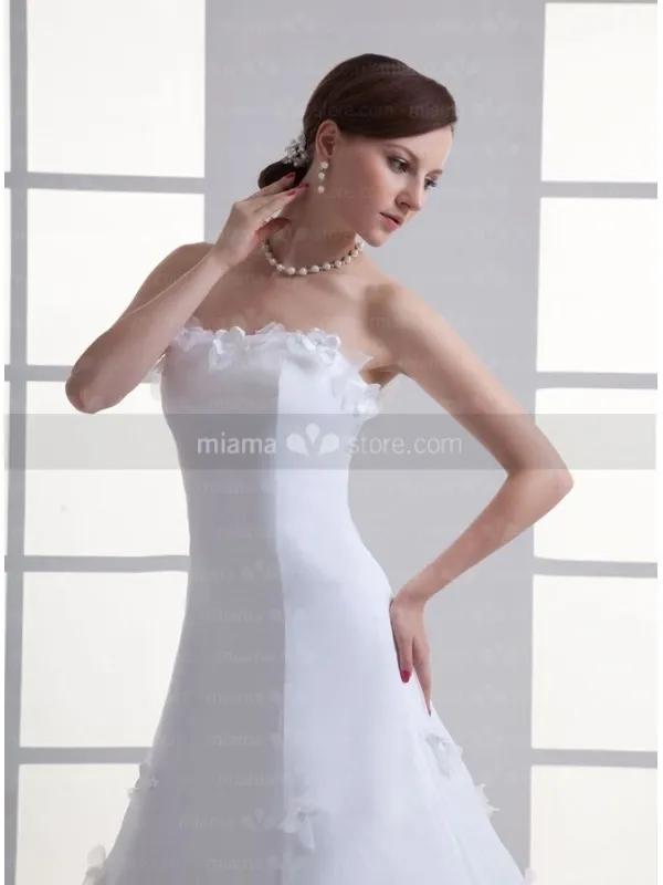 MICHELLE - A-line Strapless Chapel train Satin Wedding dress