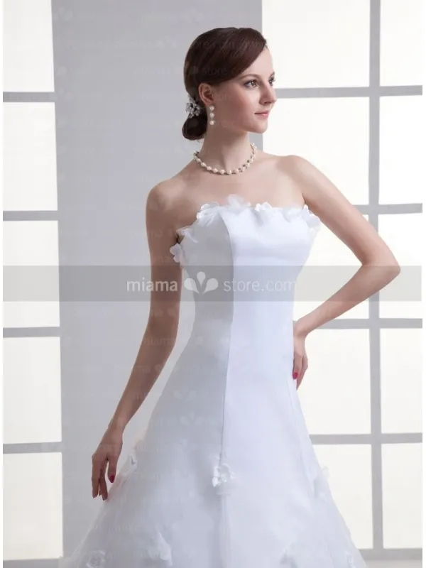 MICHELLE - A-line Strapless Chapel train Satin Wedding dress