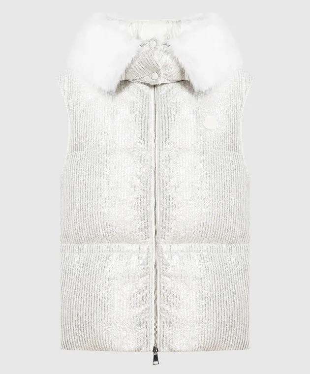 Moncler Gilet in piumino argento con logo 1A0009059726