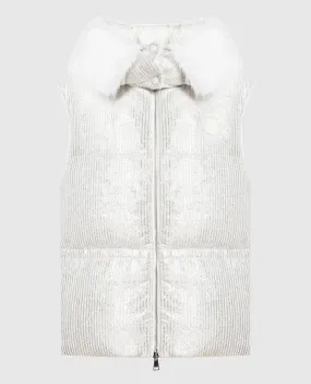 Moncler Gilet in piumino argento con logo 1A0009059726