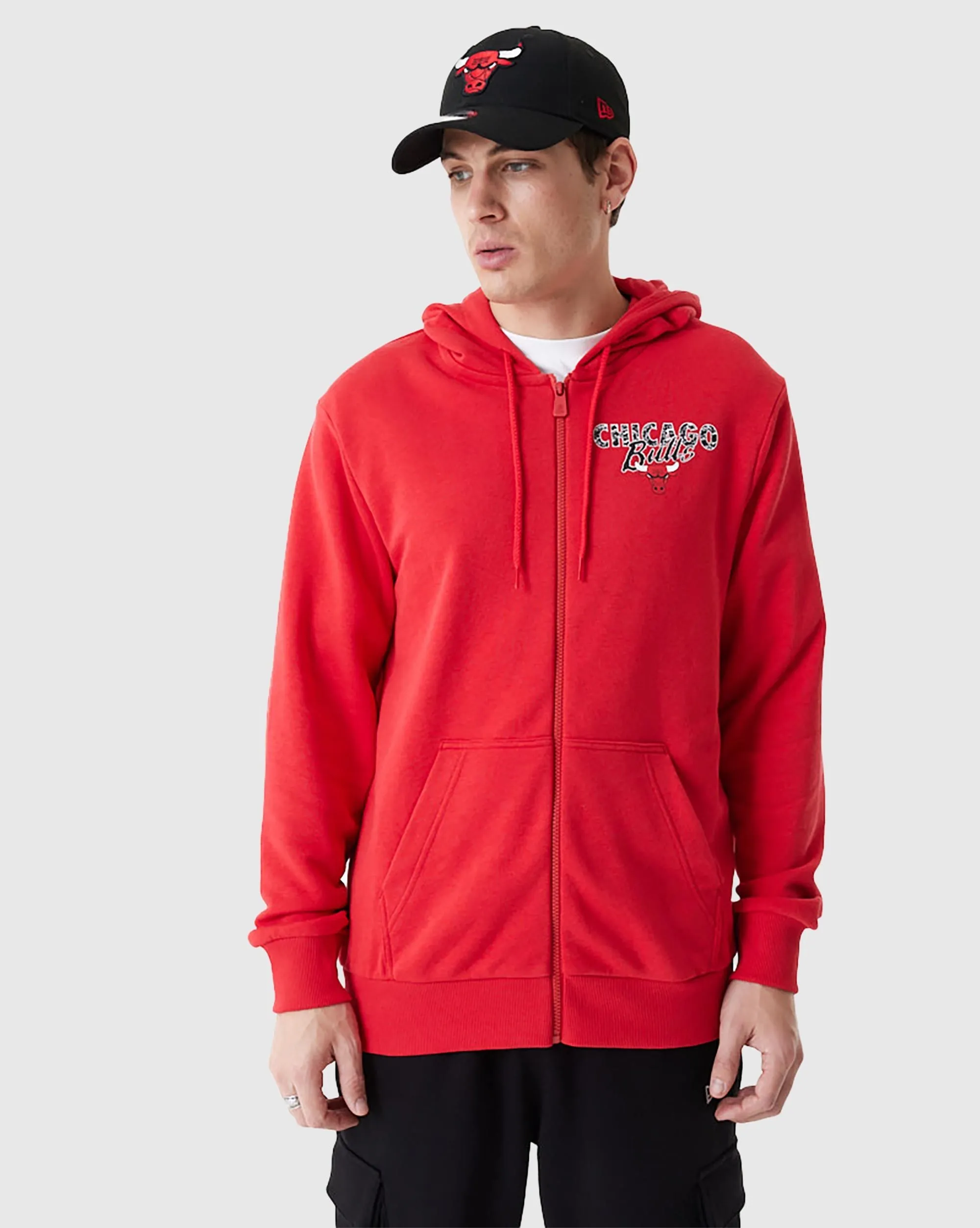 New Era NBA Felpa Con Cappuccio Full-Zip Chicago Bulls Rosso Uomo