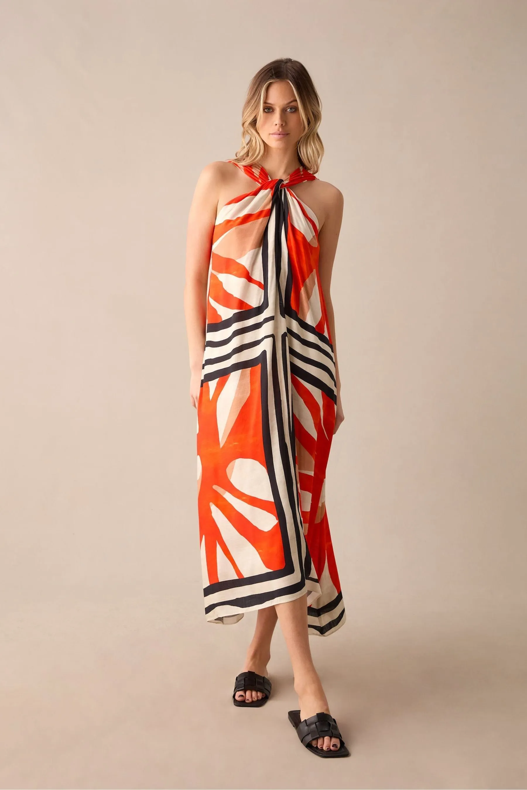 Ro&Zo Red - Placement Print Twist Neck Dress