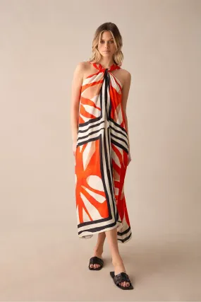 Ro&Zo Red - Placement Print Twist Neck Dress