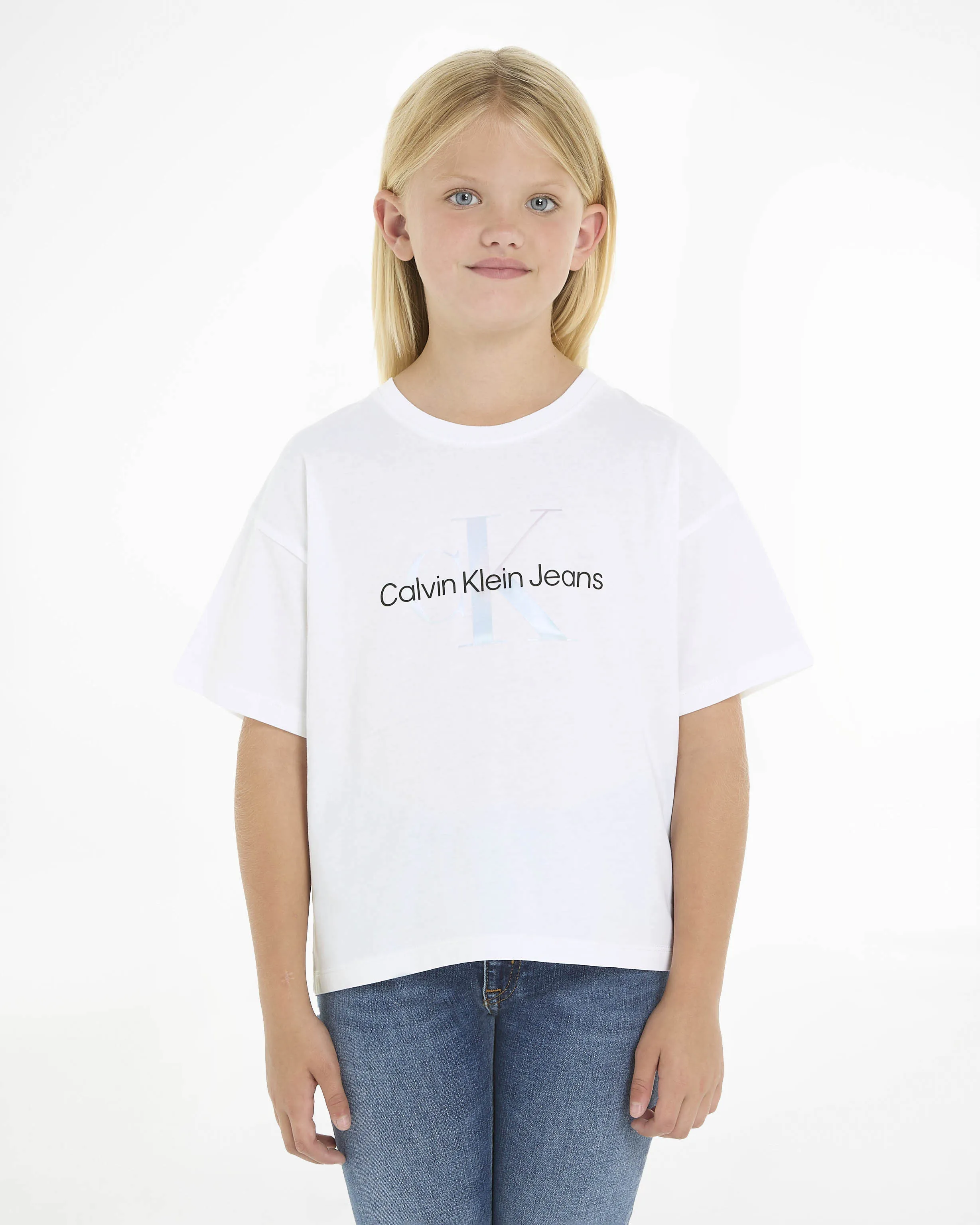 T-shirt bianca mezza manica in cotone relaxed-fit con logo metallizzato 10-16 anni