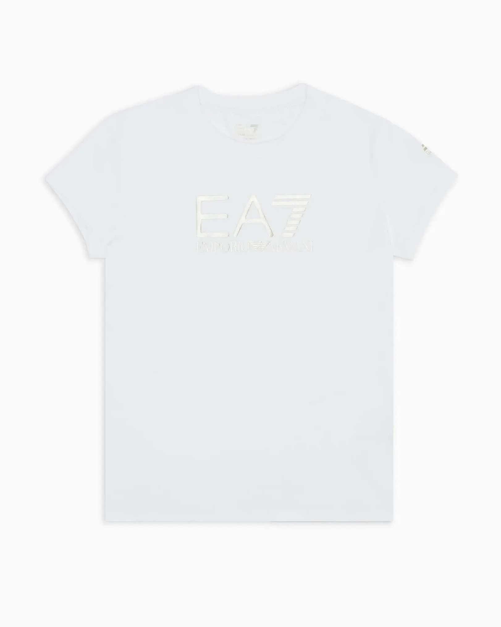 T-shirt bianca mezza manica in cotone stretch con stampa logo oro 10-16 anni