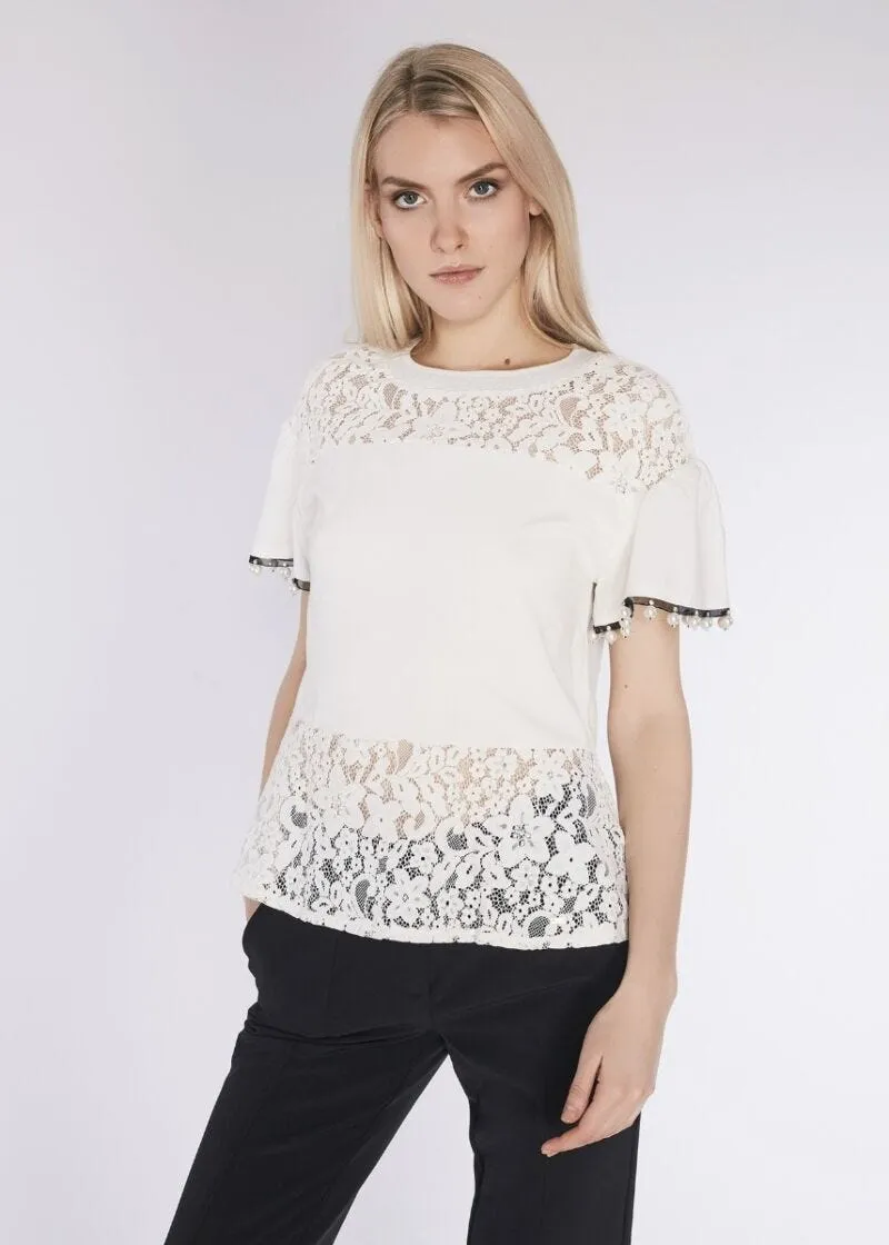 T-shirt in jersey e pizzo