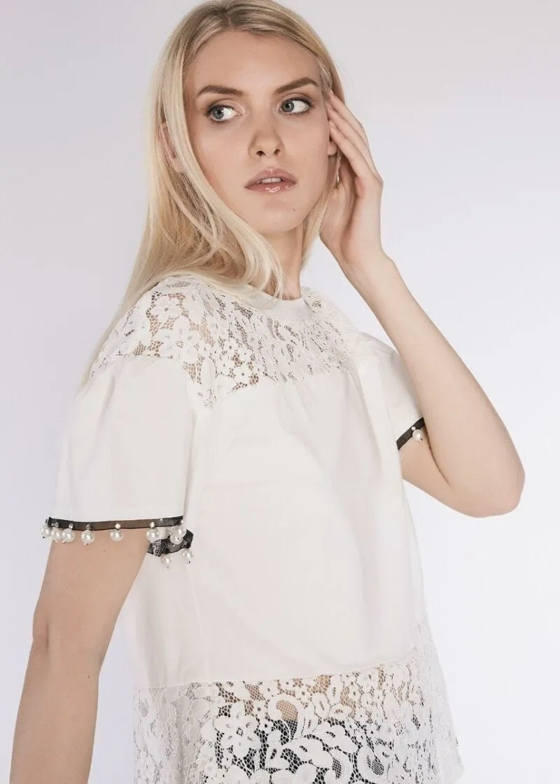 T-shirt in jersey e pizzo