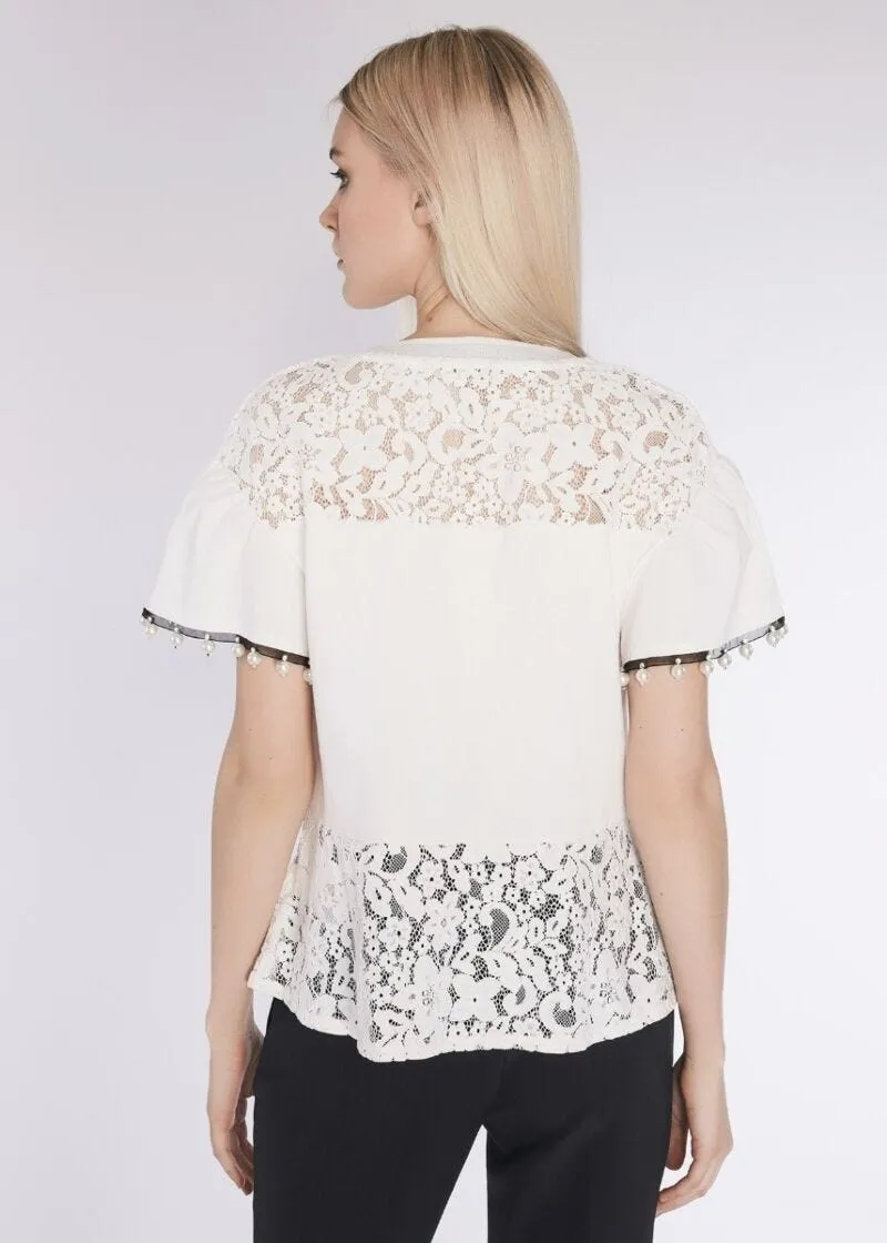 T-shirt in jersey e pizzo