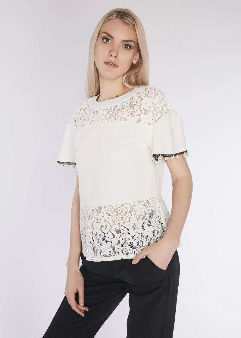 T-shirt in jersey e pizzo