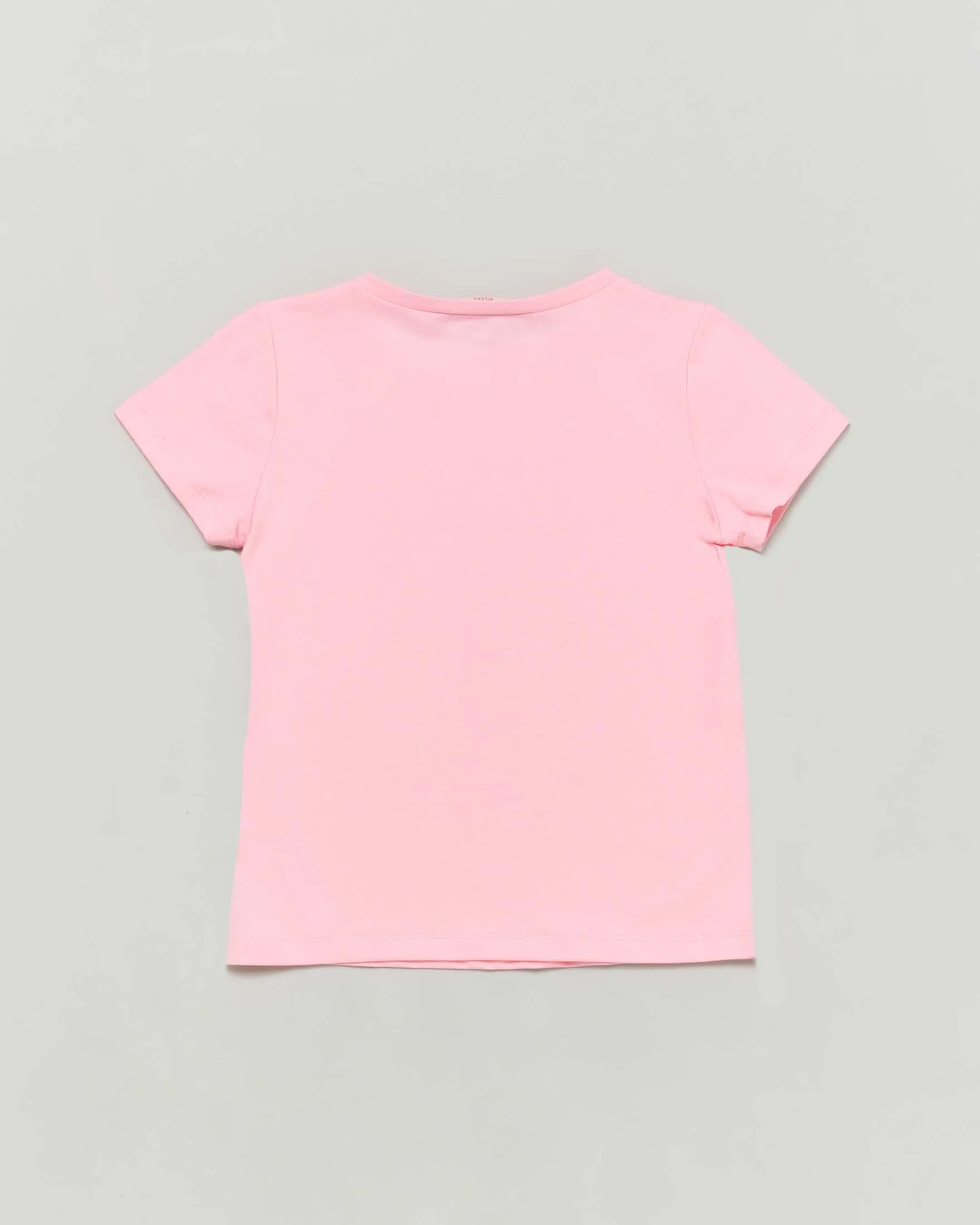 T-shirt rosa mezza manica in cotone stretch con logo glitterato 8-16 anni