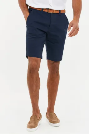 Threadbare - Shorts chino in cotone elasticizzato con risvolti e cintura intrecciata