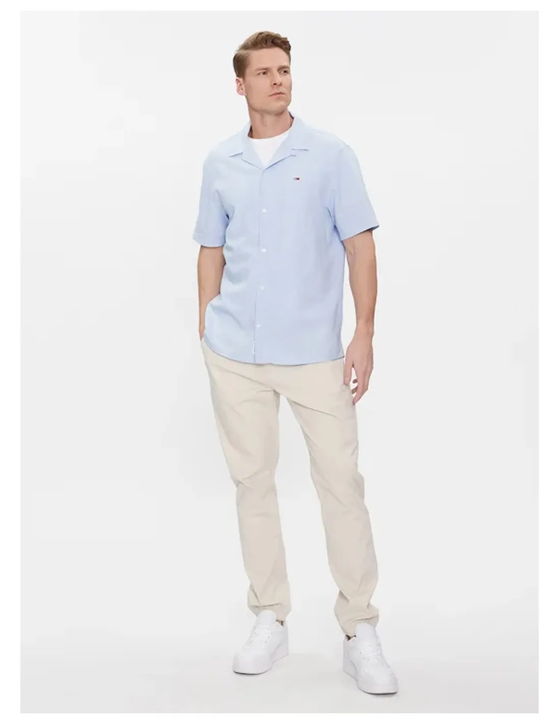 TOMMY JEANS CAMICIA M.C. UOMO LINEN BLEND CAMP