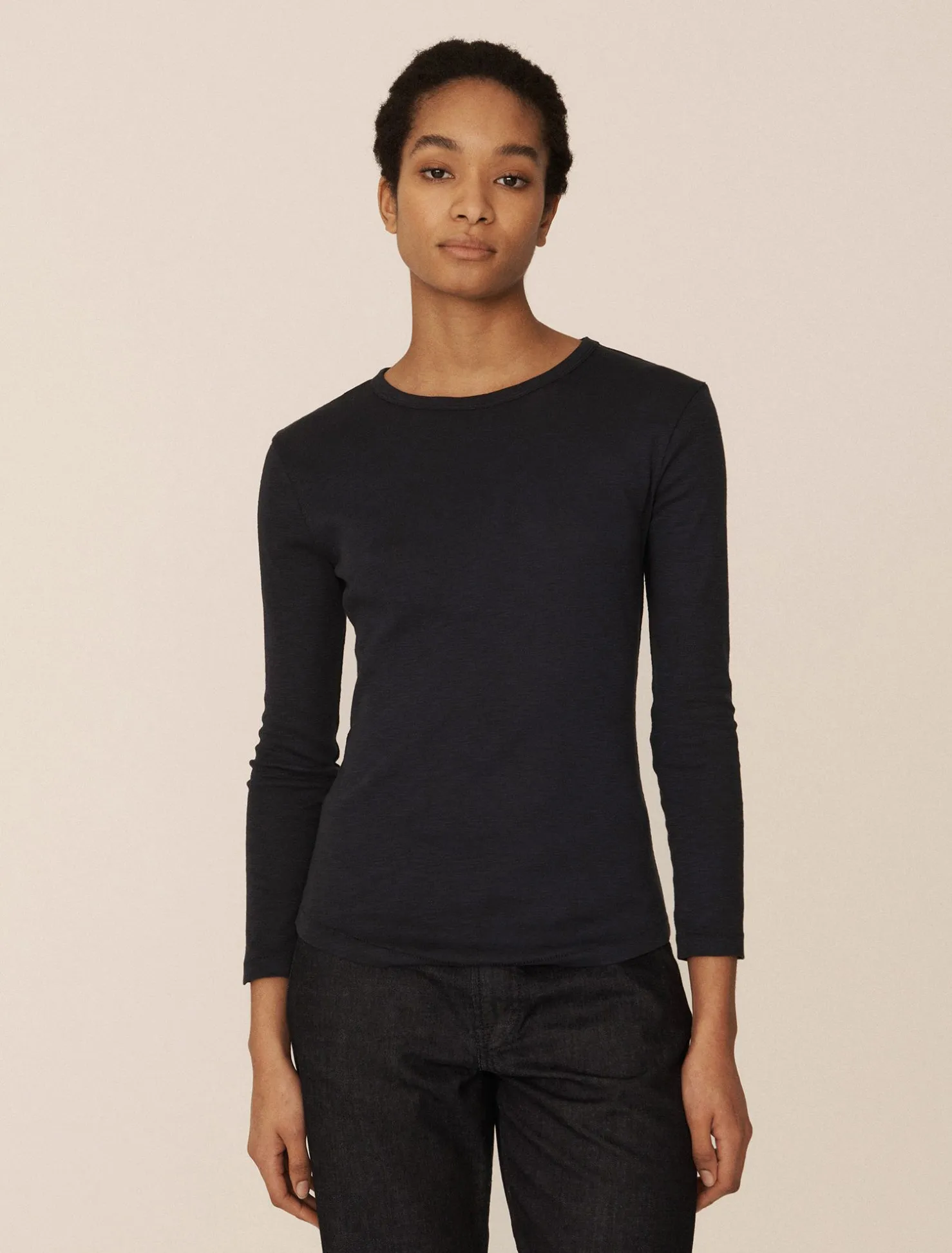 YMC Charlotte Long Sleeve Cotton T-Shirt Navy