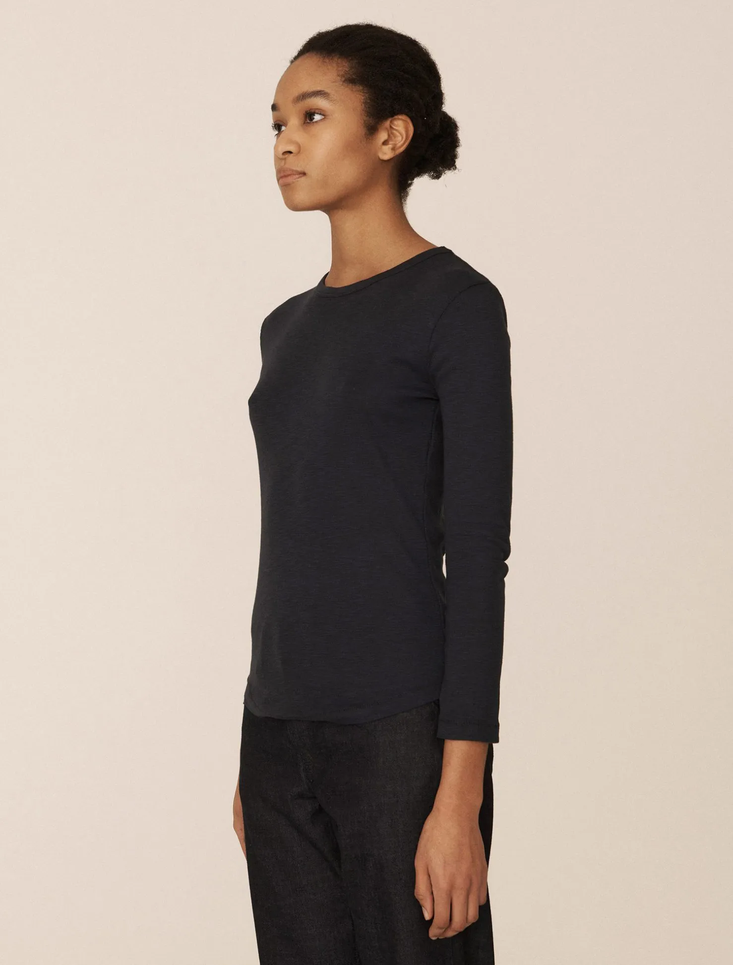 YMC Charlotte Long Sleeve Cotton T-Shirt Navy