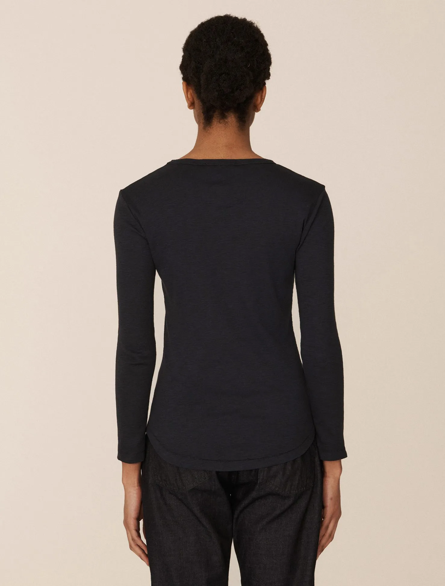 YMC Charlotte Long Sleeve Cotton T-Shirt Navy